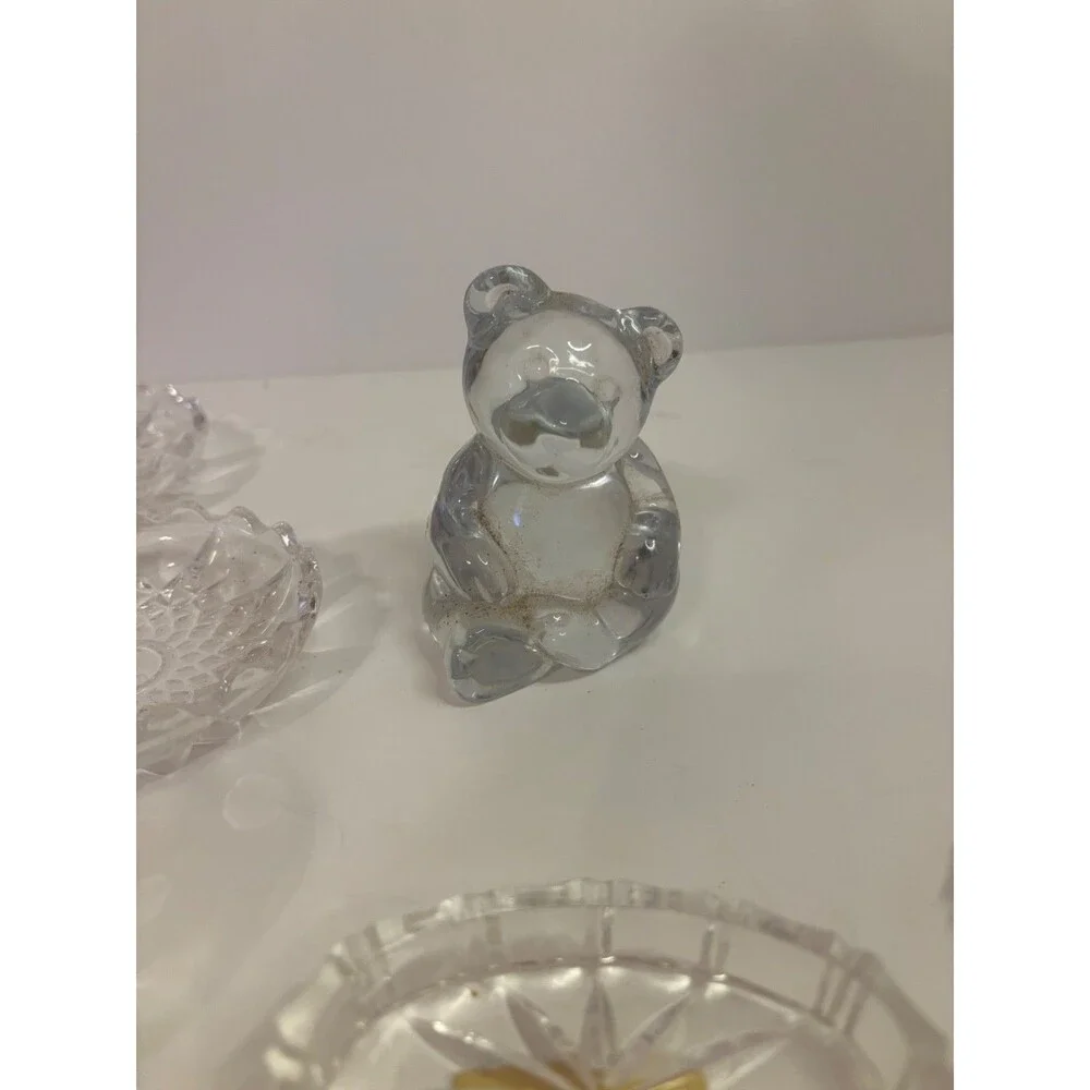 vintage crystal dishes and bear